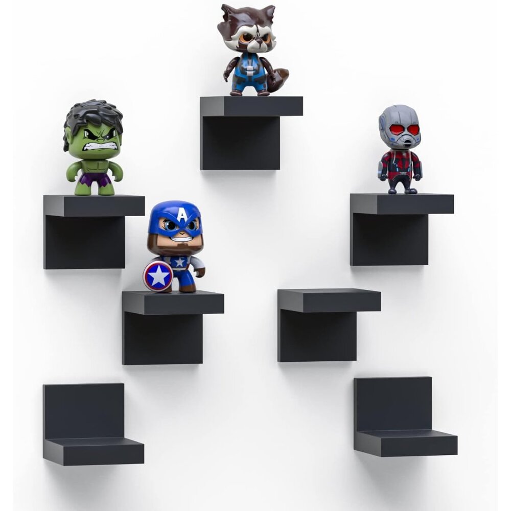 7-Pack Small Floating Shelves for Wall by , Plastic Black Shelf 4 Inch Display L